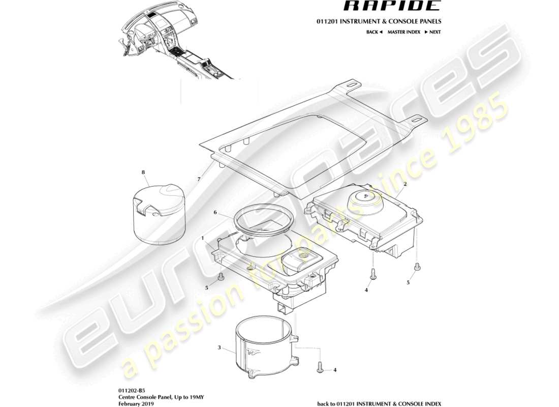 aston martin rapide (2011) centre console panel part diagram