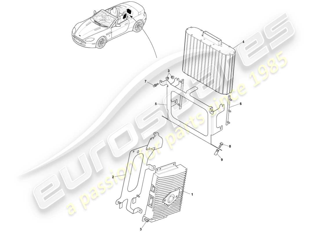 aston martin v8 vantage (2005) b&o amplifiers, roadster part diagram