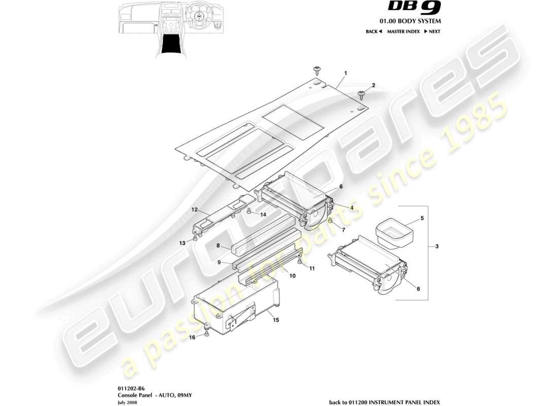 aston martin db9 (2011) front console, auto, 09my part diagram