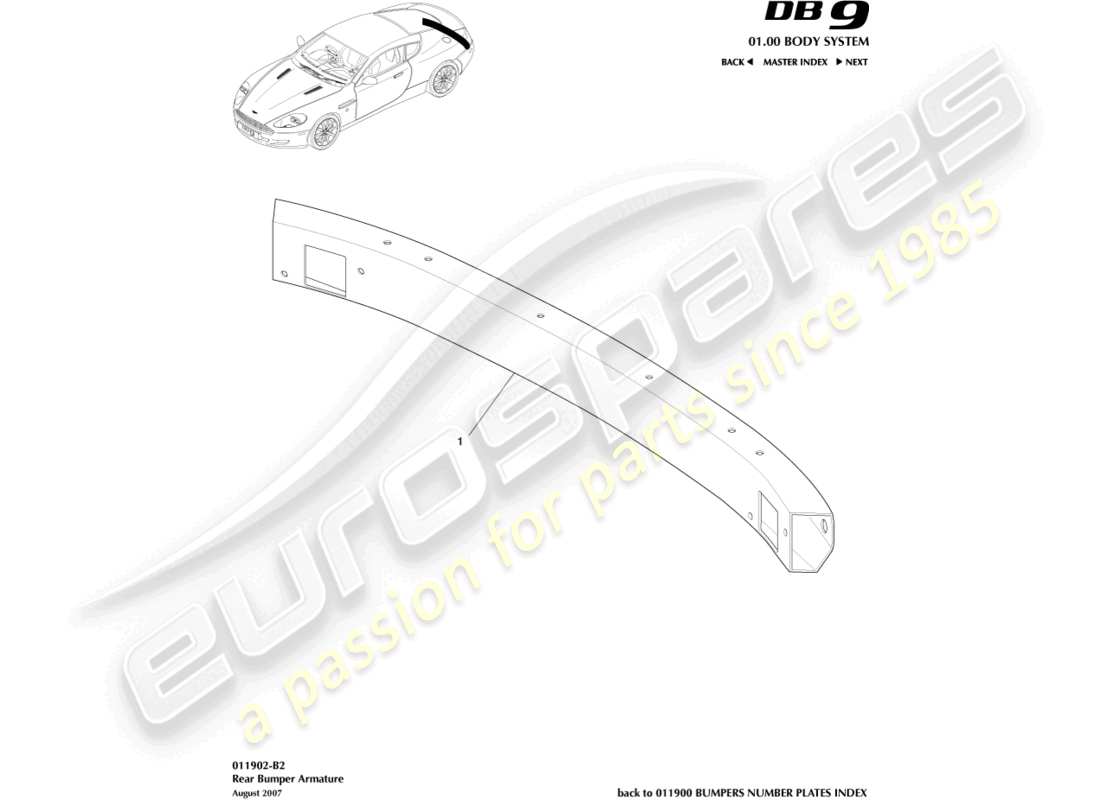 aston martin db9 (2011) rear bumper armature part diagram