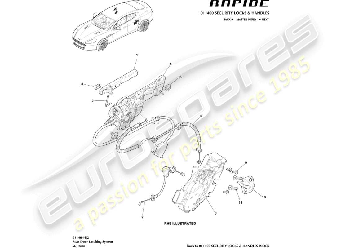 aston martin rapide (2011) rear door latch part diagram