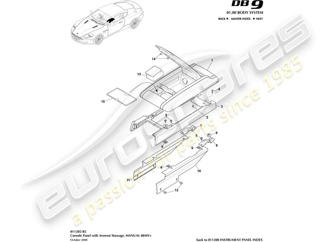 aston martin db9 (2007) centre console, manual, 08my part diagram