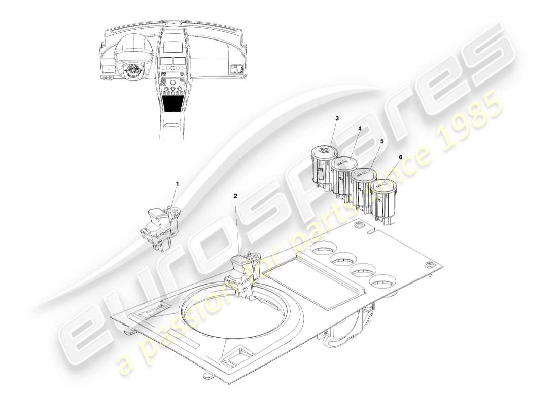 aston martin v8 vantage (2007) console switches, coupe, lhd part diagram