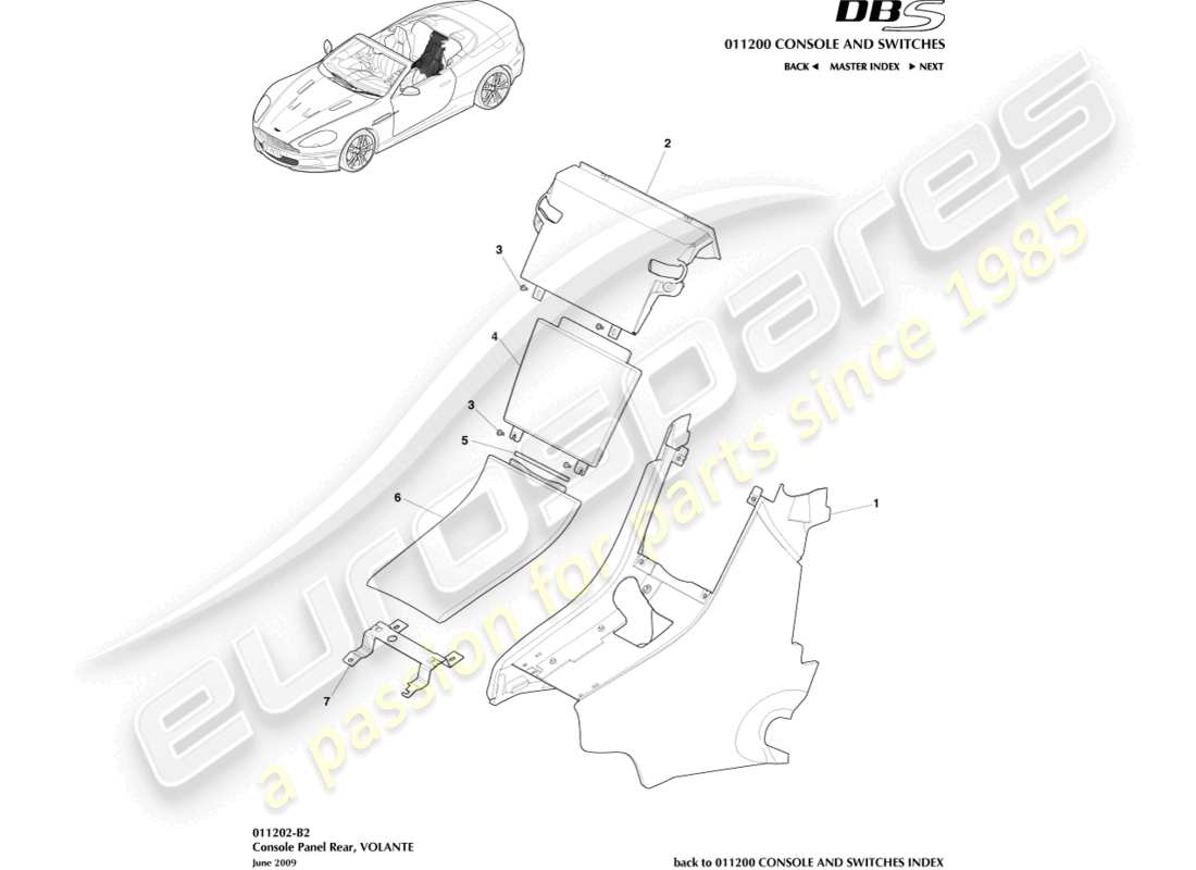 aston martin dbs (2007) rear console, volante parts diagram