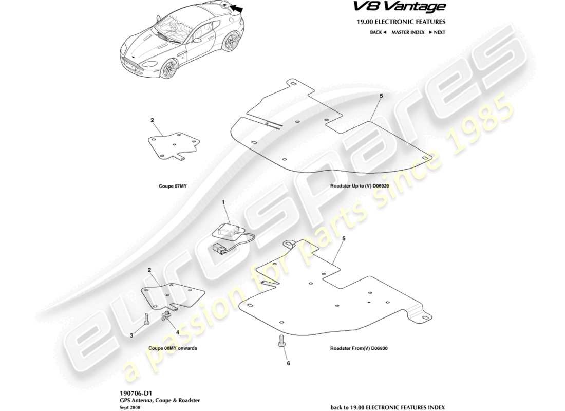 aston martin v8 vantage (2016) gps antenna part diagram