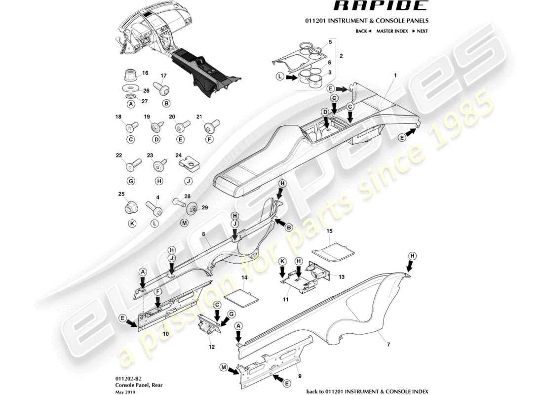 aston martin rapide (2011) rear console part diagram