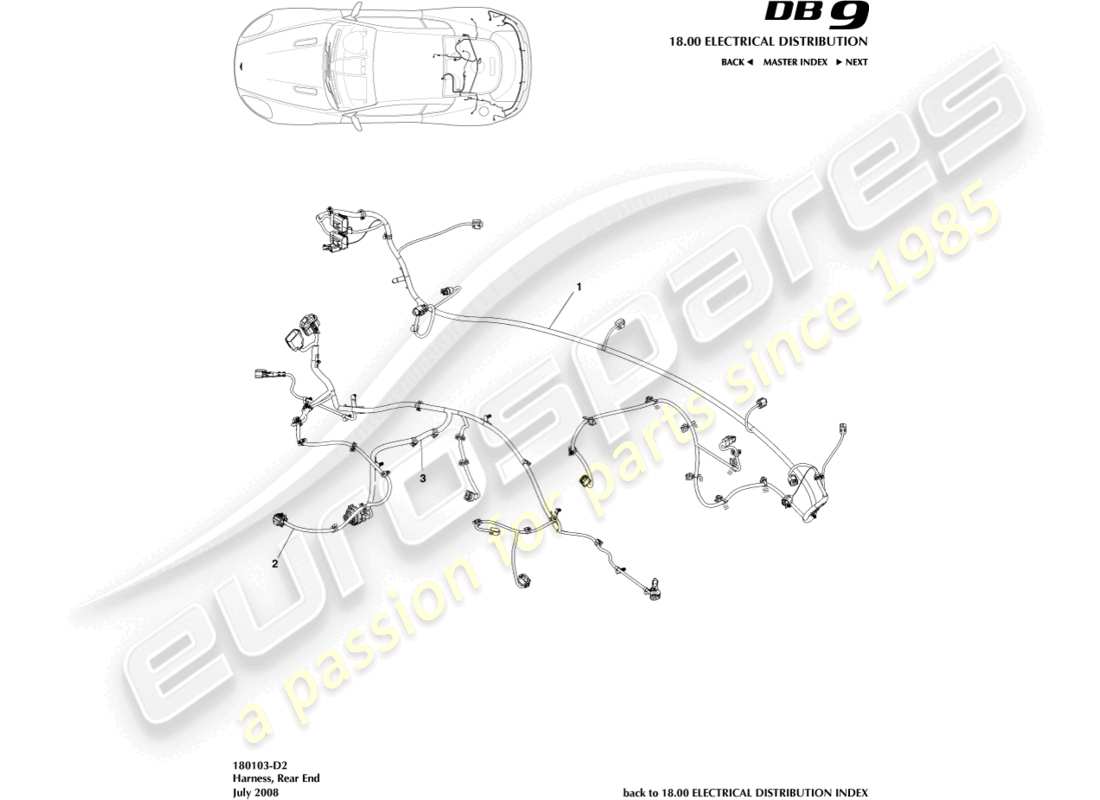 aston martin db9 (2004) rear end harness parts diagram