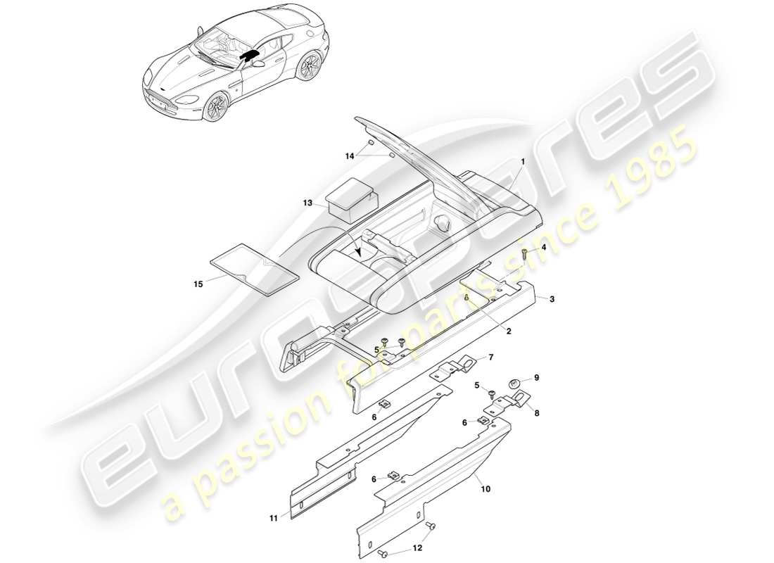 aston martin v8 vantage (2007) centre console with armrest part diagram