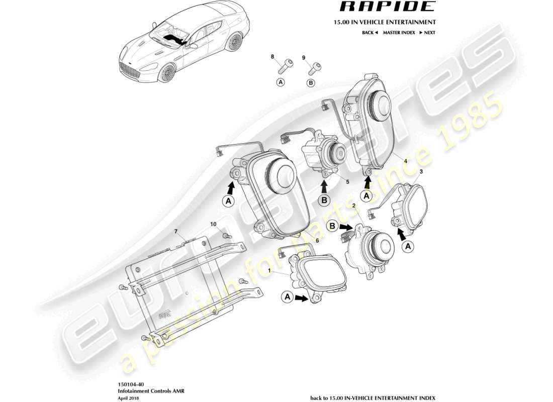 aston martin rapide (2011) infotainment controls, amr part diagram