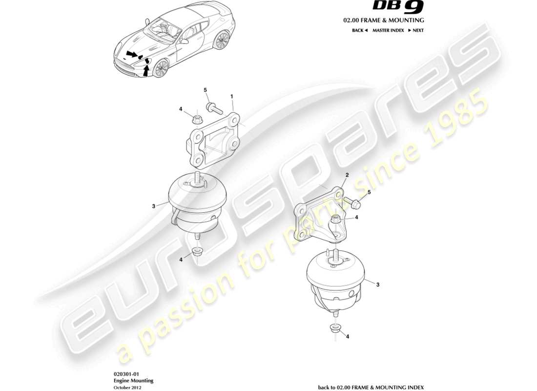 aston martin db9 (2014) engine mountings part diagram