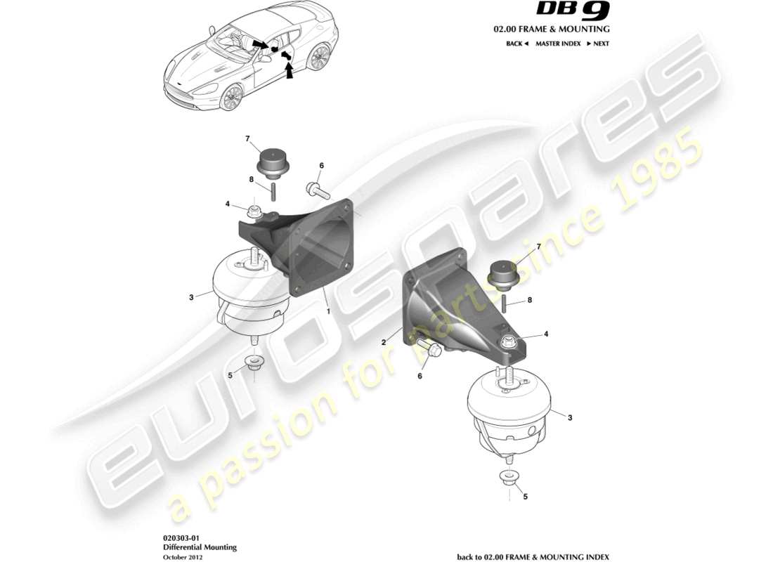 aston martin db9 (2014) powertrain mountings part diagram