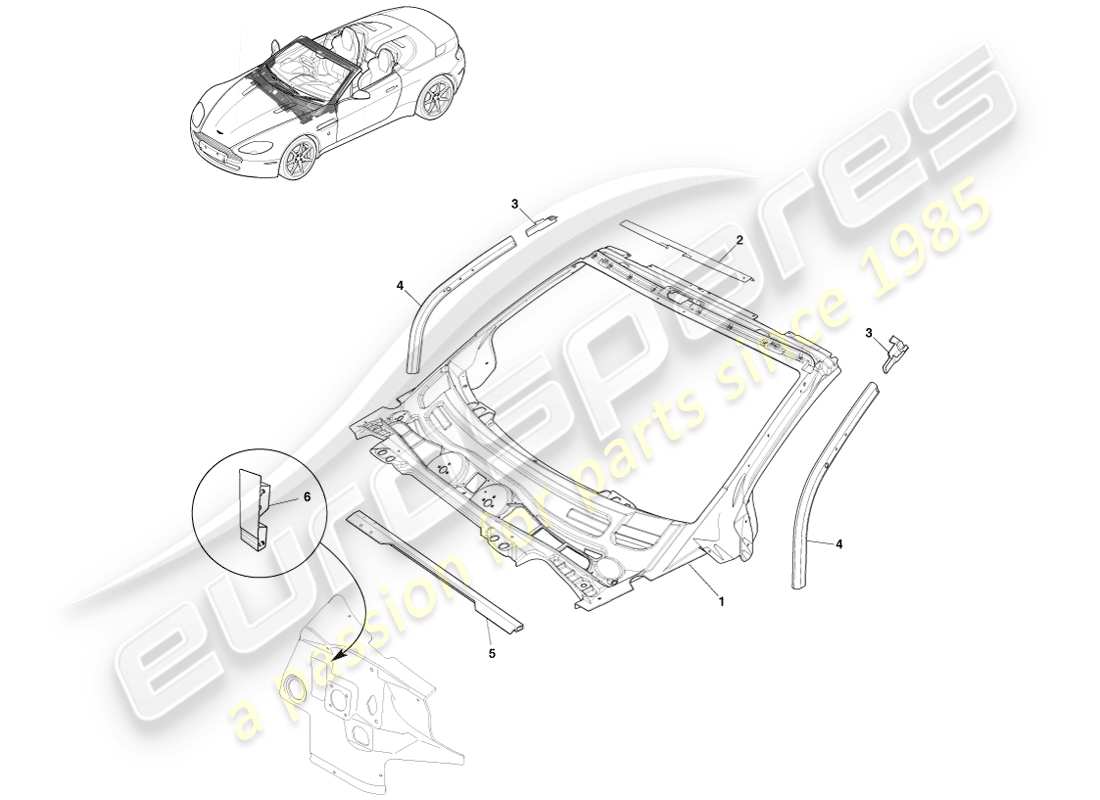 aston martin v8 vantage (2007) body dash and cowl, roadster part diagram