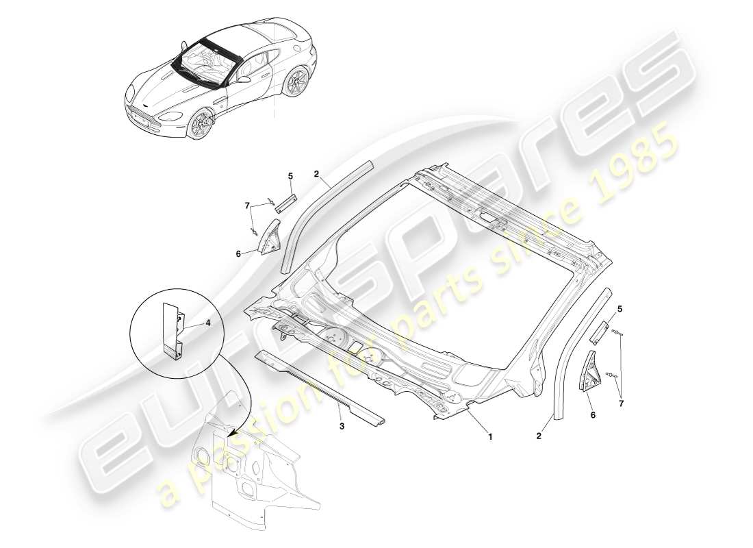 aston martin v8 vantage (2007) body dash and cowl, coupe part diagram