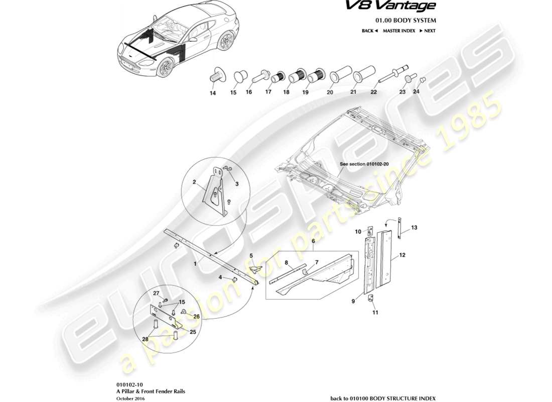 a part diagram from the aston martin v8 vantage (2012) parts catalogue