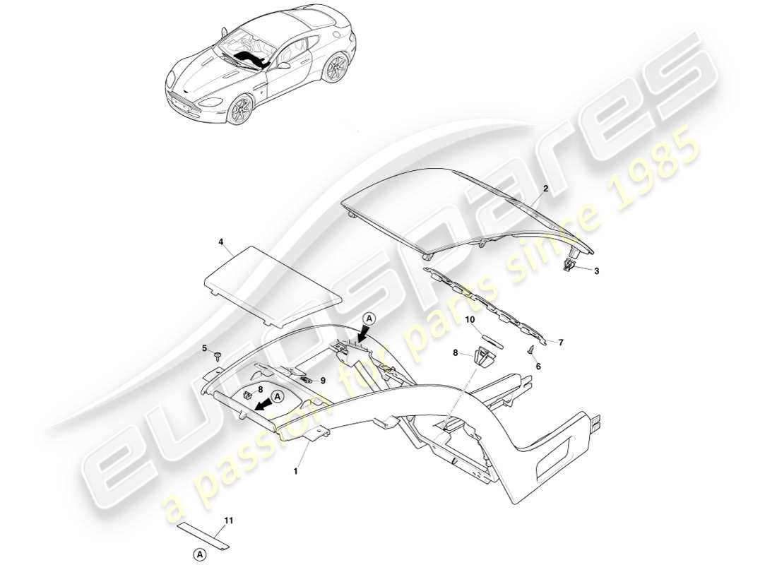 aston martin v8 vantage (2007) centre stack, less sat nav to 16my part diagram