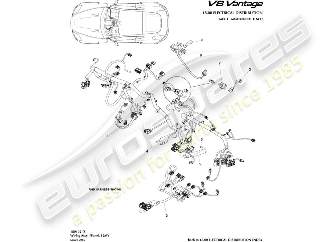 aston martin v8 vantage (2016) ip harness, 12my part diagram