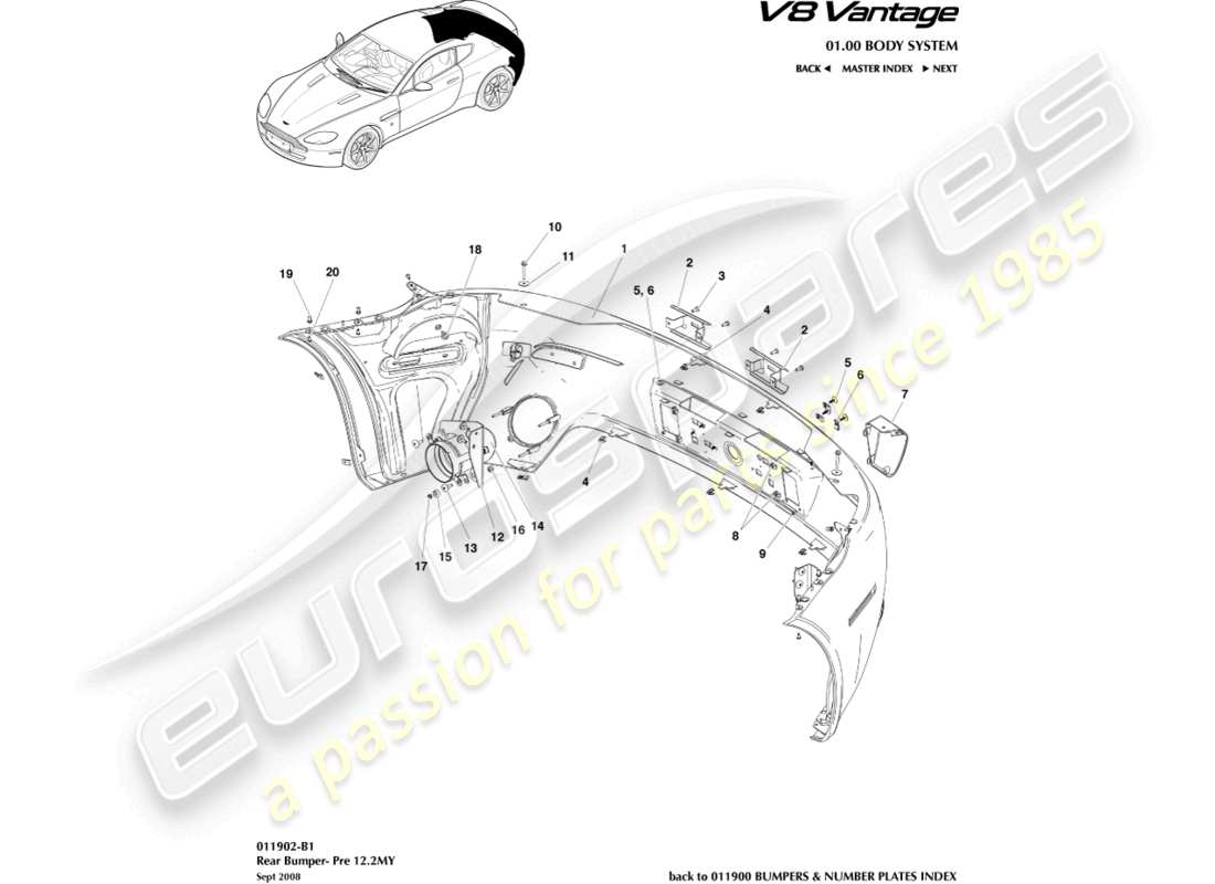 aston martin v8 vantage (2016) rear bumper, to 12.25my part diagram