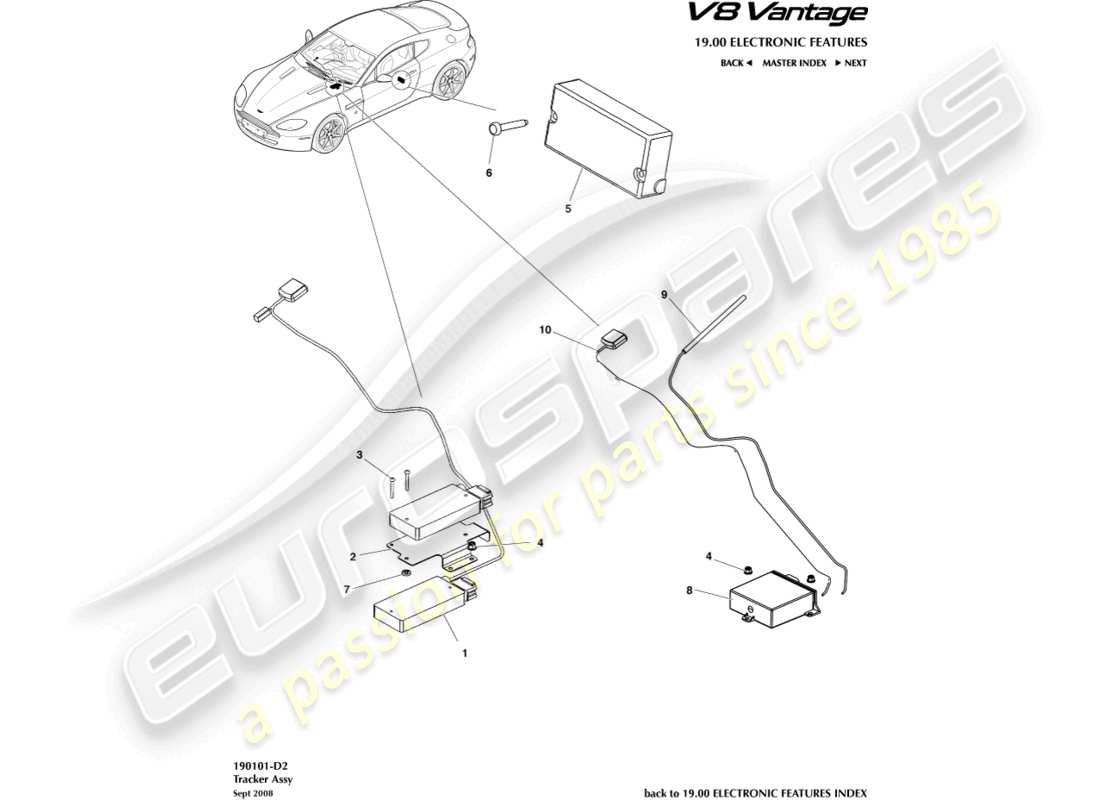 aston martin v8 vantage (2016) tracker part diagram