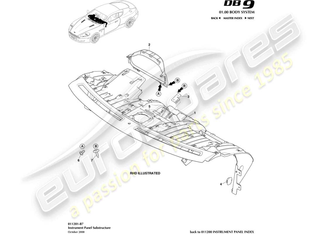 aston martin db9 (2011) ip substructure part diagram