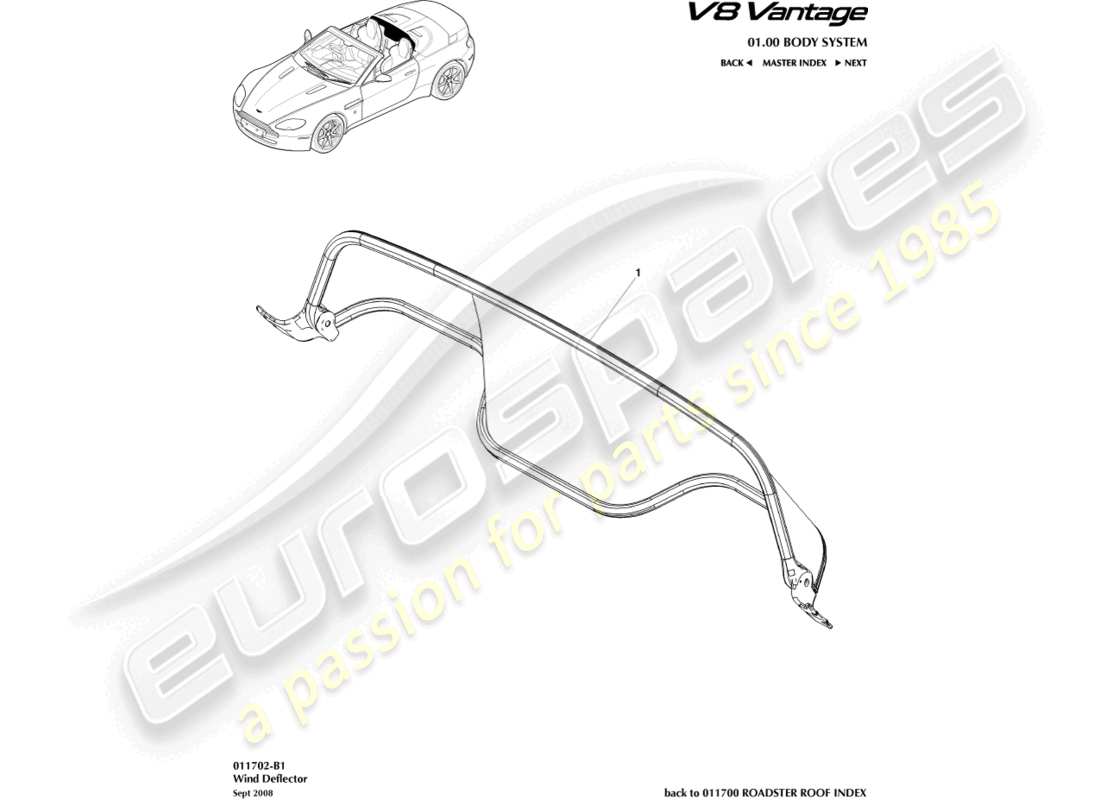 aston martin v8 vantage (2012) wind deflector part diagram