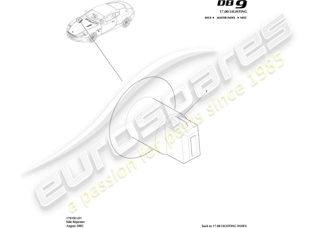 aston martin db9 (2009) side repeaters parts diagram