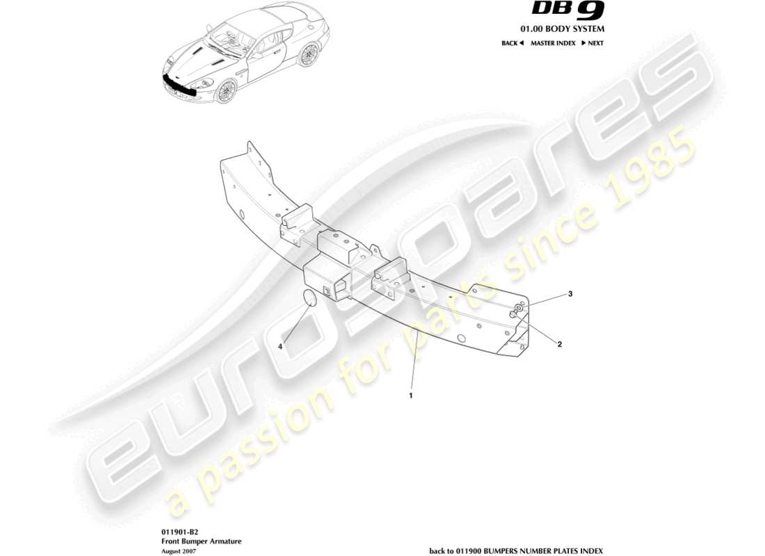 aston martin db9 (2011) front bumper armature part diagram