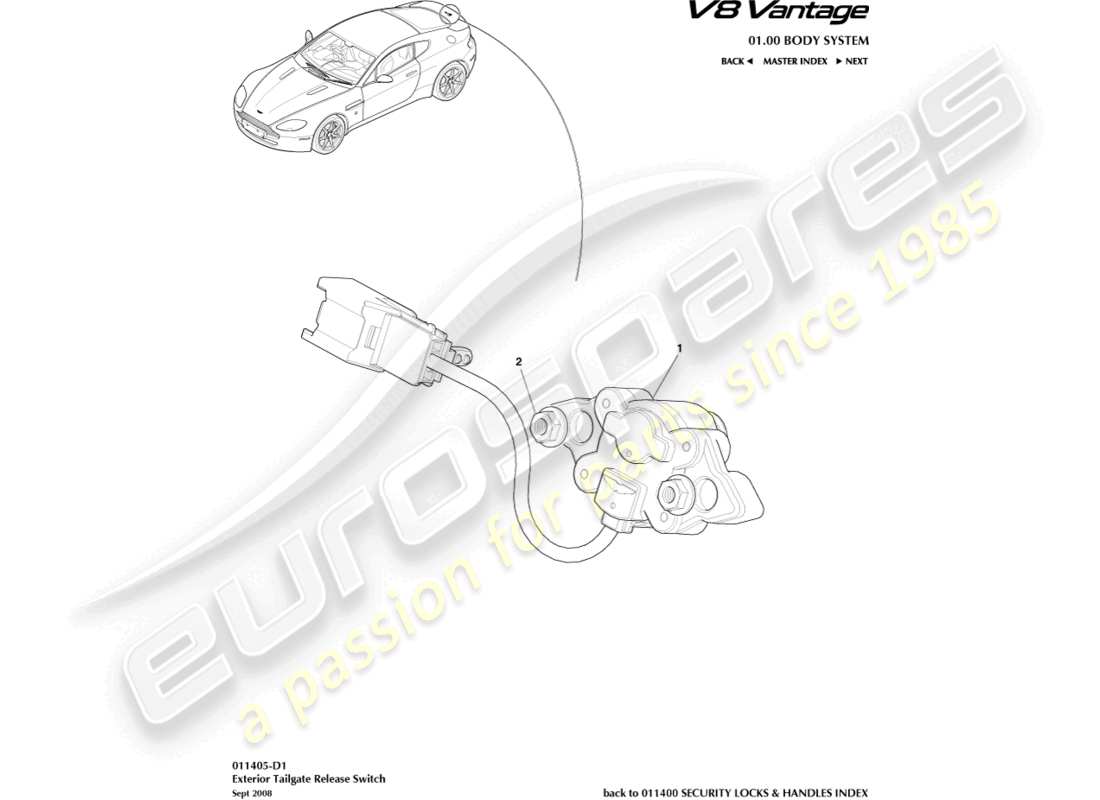 aston martin v8 vantage (2014) tailgate release part diagram