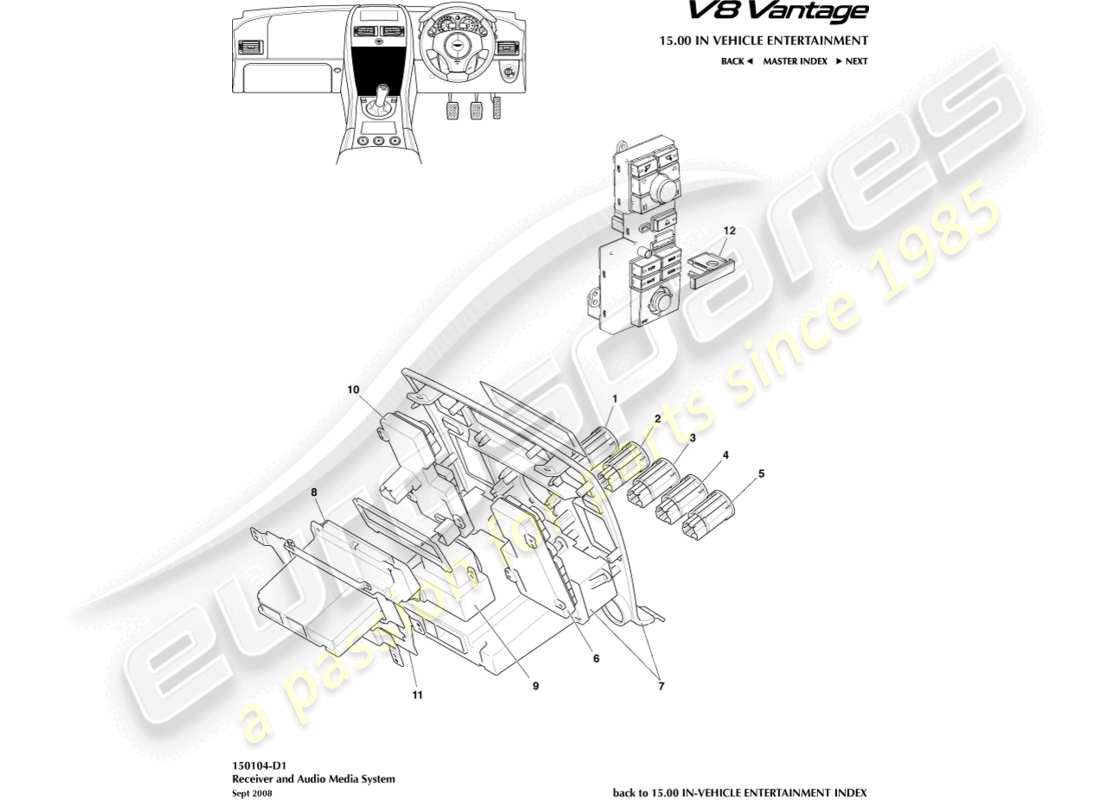 aston martin v8 vantage (2014) media controls part diagram