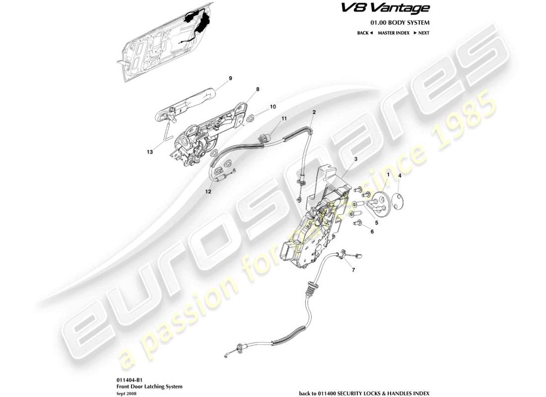 aston martin v8 vantage (2008) front door latch part diagram