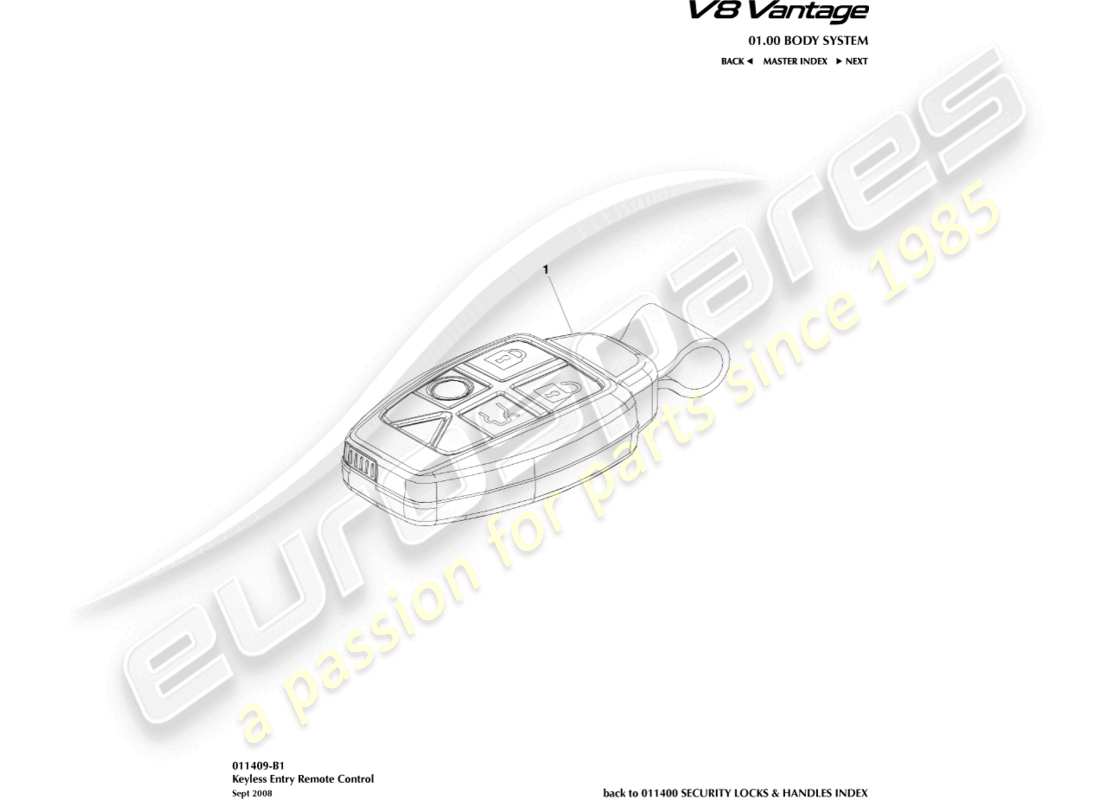 aston martin v8 vantage (2014) transmitter, rke part diagram