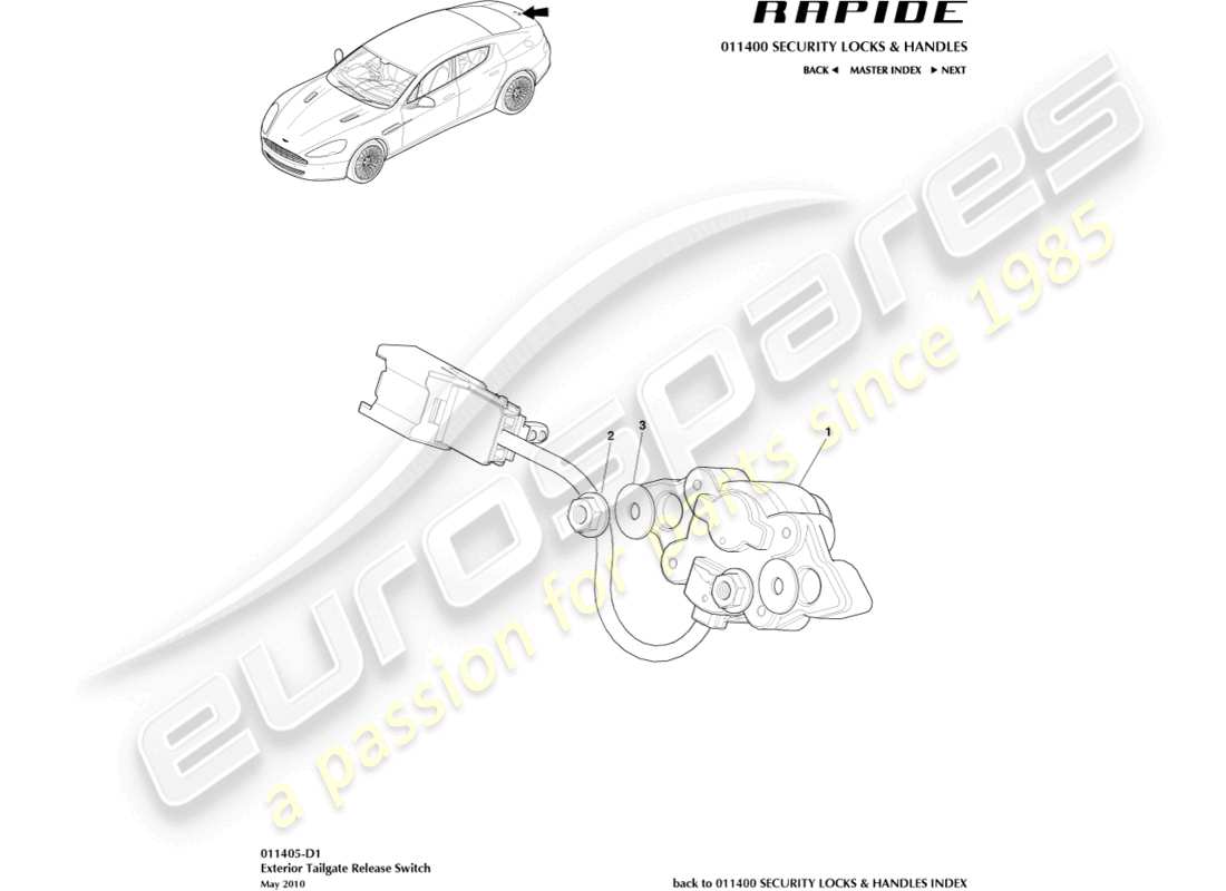 aston martin rapide (2011) tailgate release part diagram