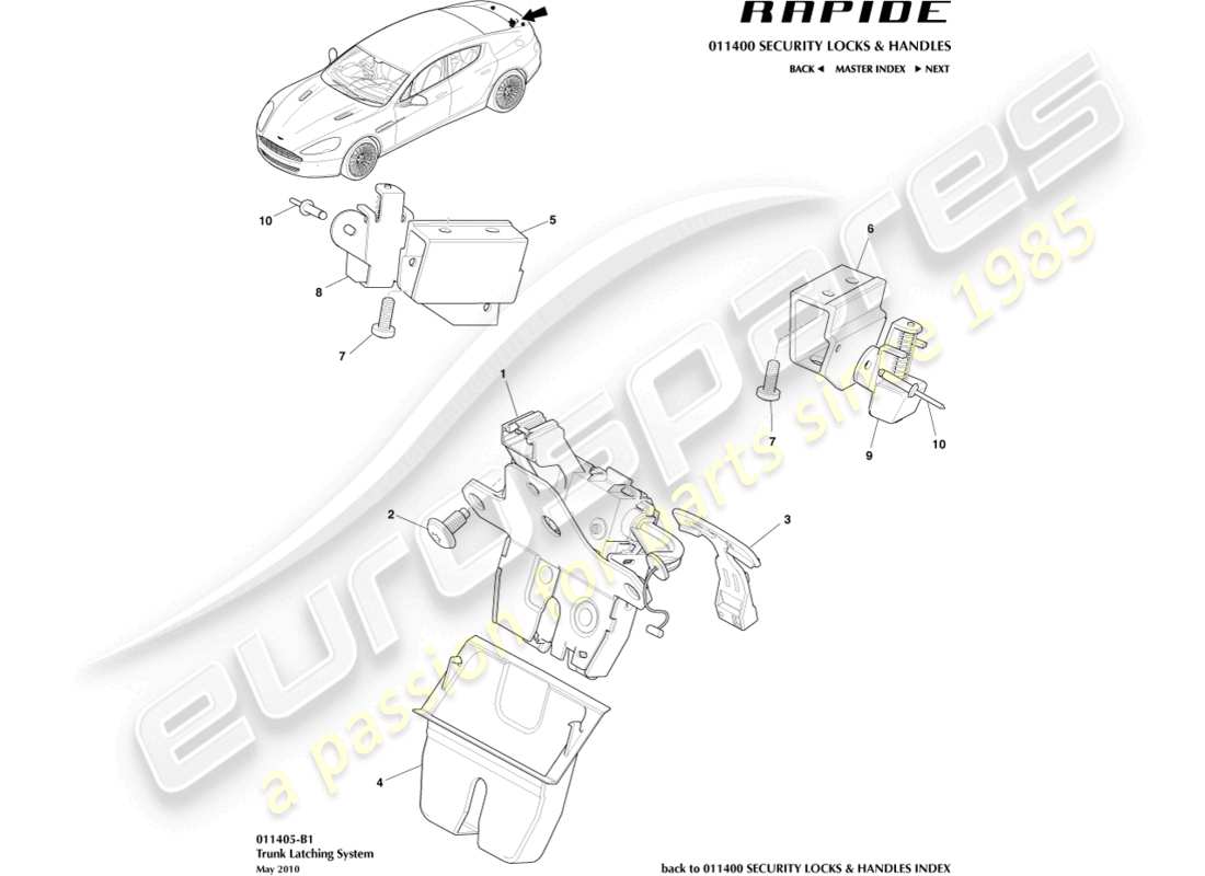 aston martin rapide (2011) trunk latch system part diagram