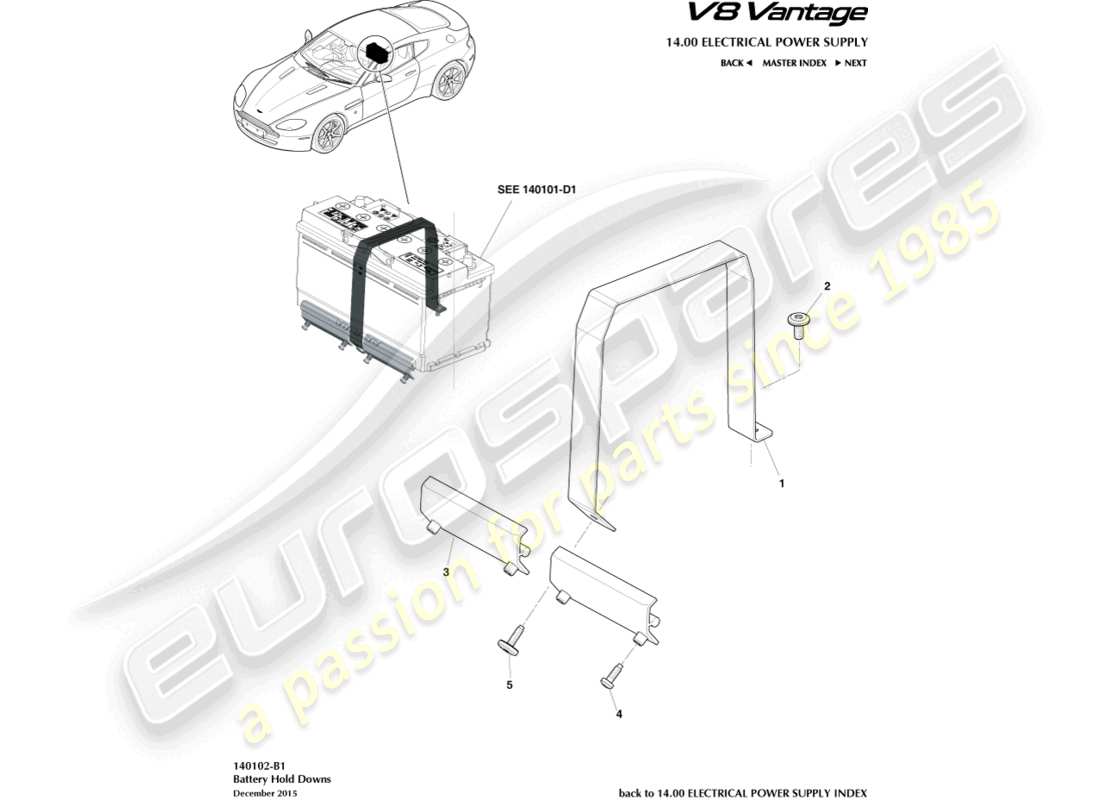 aston martin v8 vantage (2014) battery hold downs part diagram