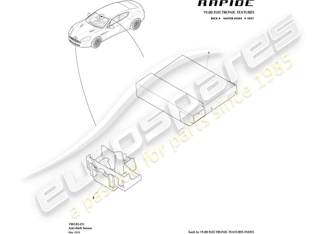 aston martin rapide (2010) alarm sensors parts diagram