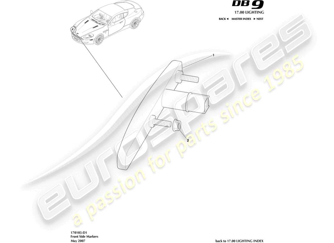 aston martin db9 (2007) front side markers parts diagram