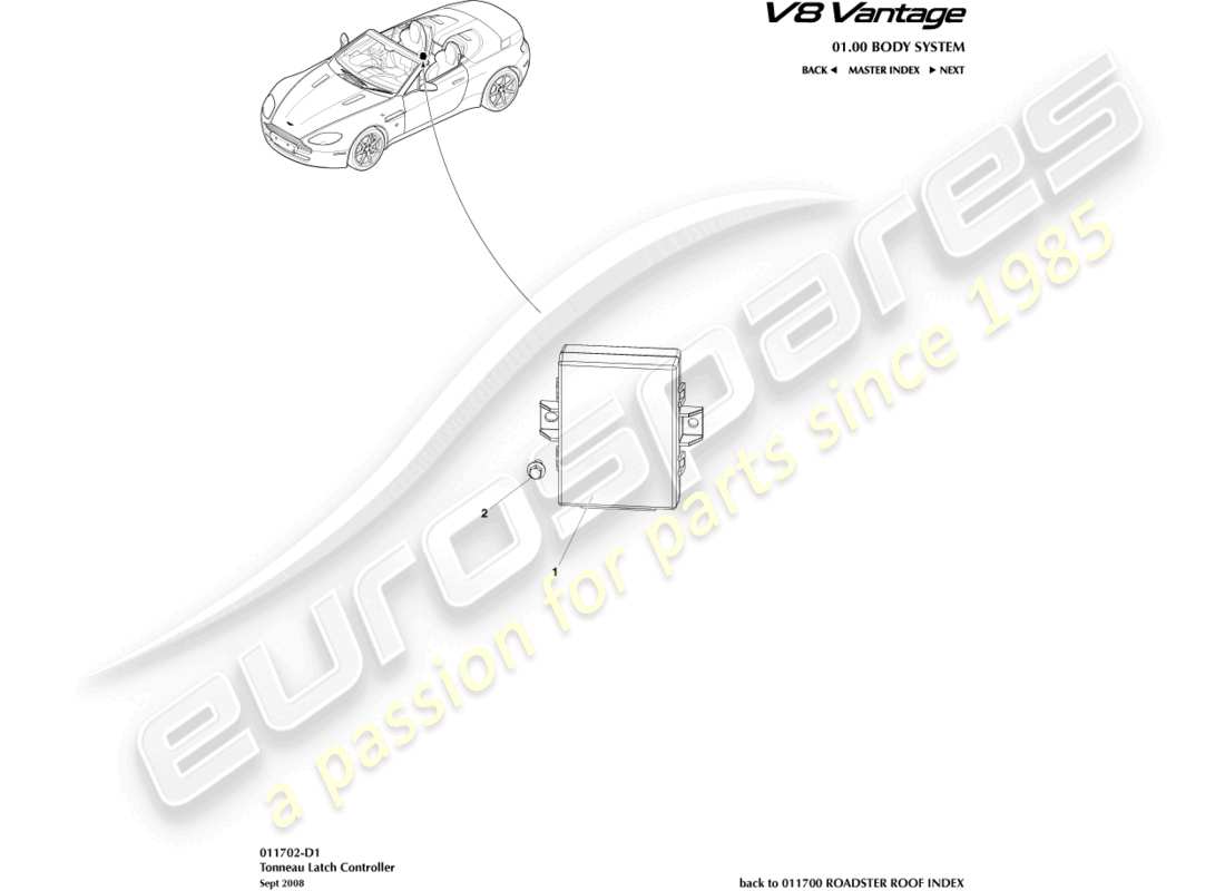 aston martin v8 vantage (2006) tonneau latch controller part diagram