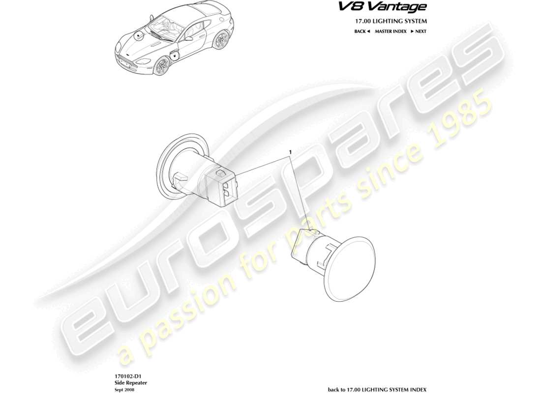 aston martin v8 vantage (2006) side repeaters part diagram