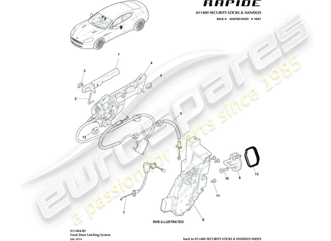 aston martin rapide (2019) front door latch part diagram