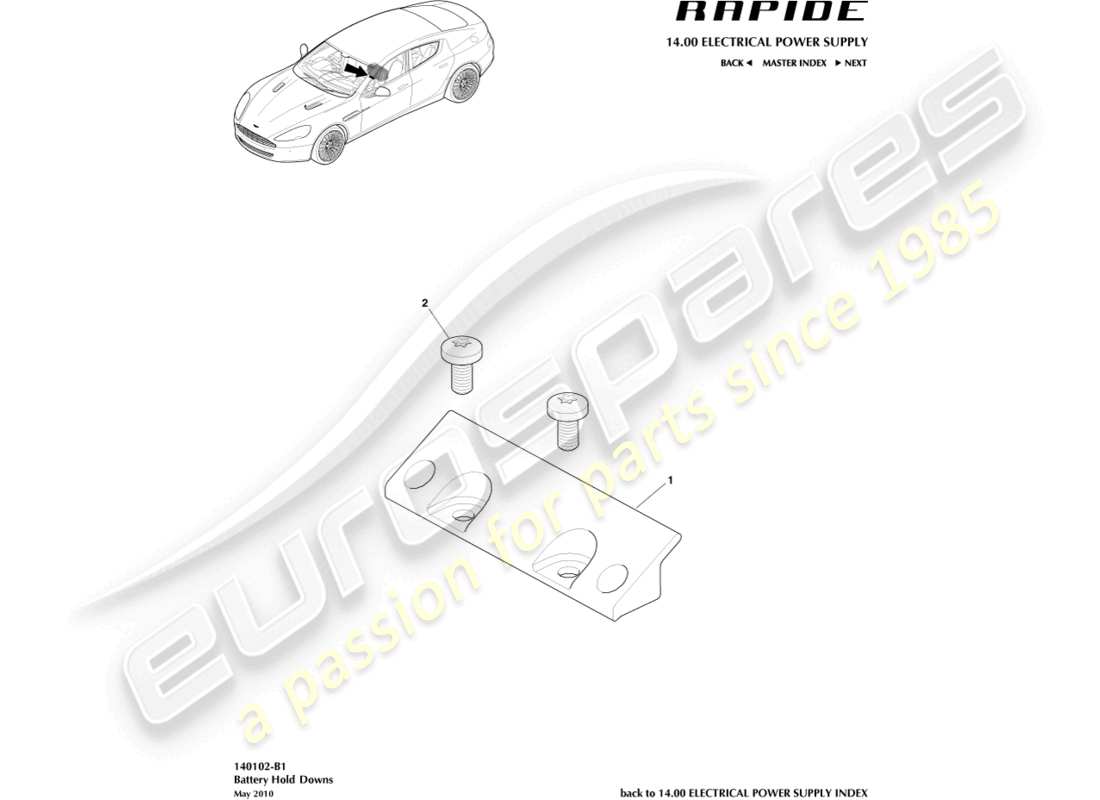 aston martin rapide (2011) battery hold downs part diagram