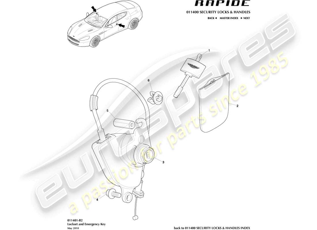 aston martin rapide (2011) lock set and keys part diagram