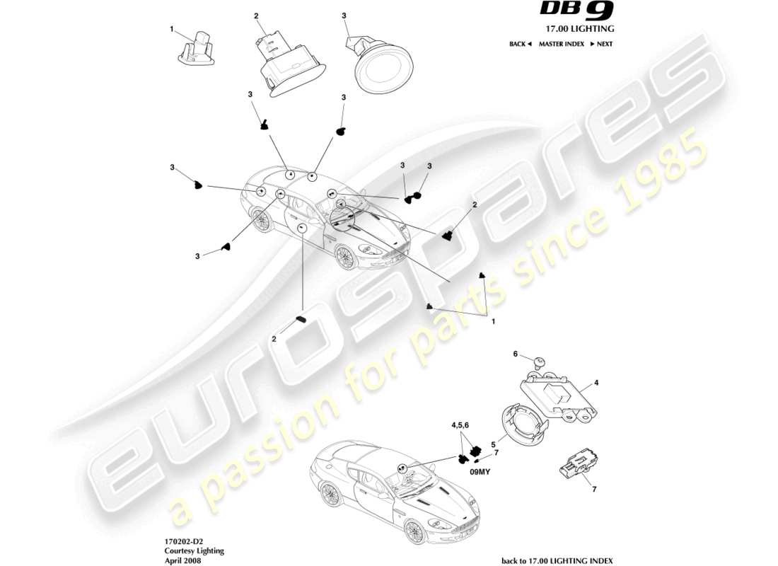 aston martin db9 (2007) courtesy lighting part diagram