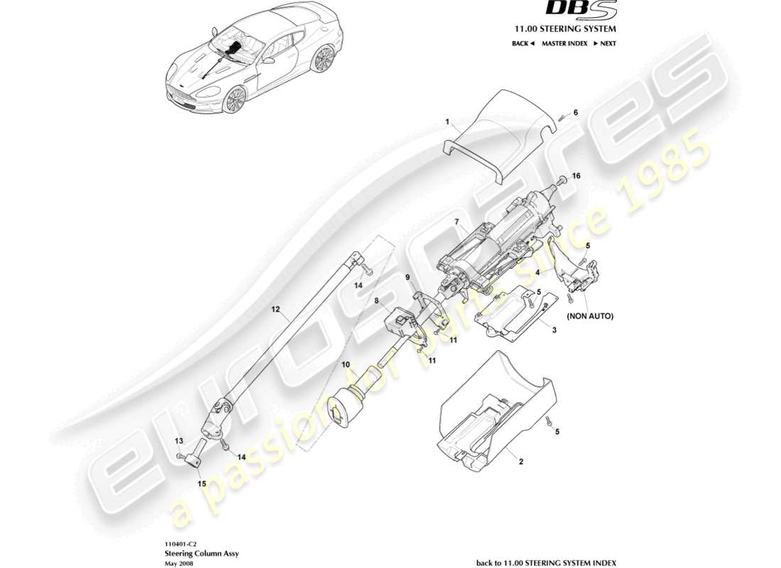 aston martin dbs (2013) steering column assembly parts diagram