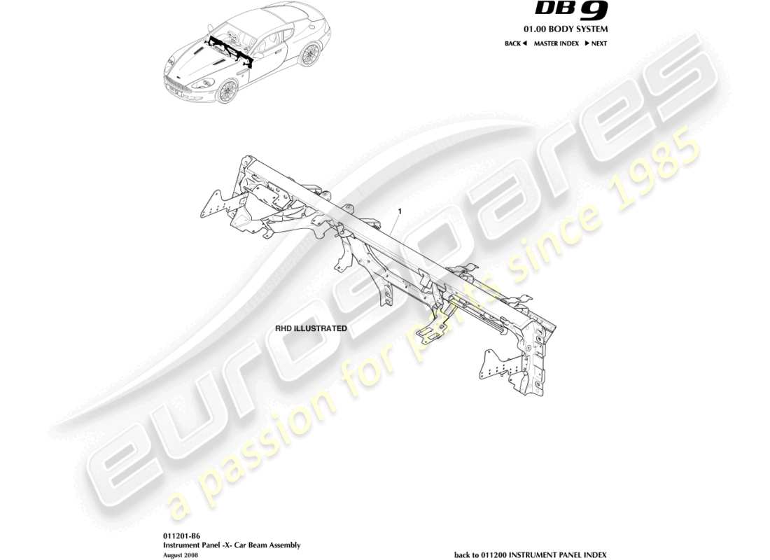 aston martin db9 (2007) ip cross beam part diagram