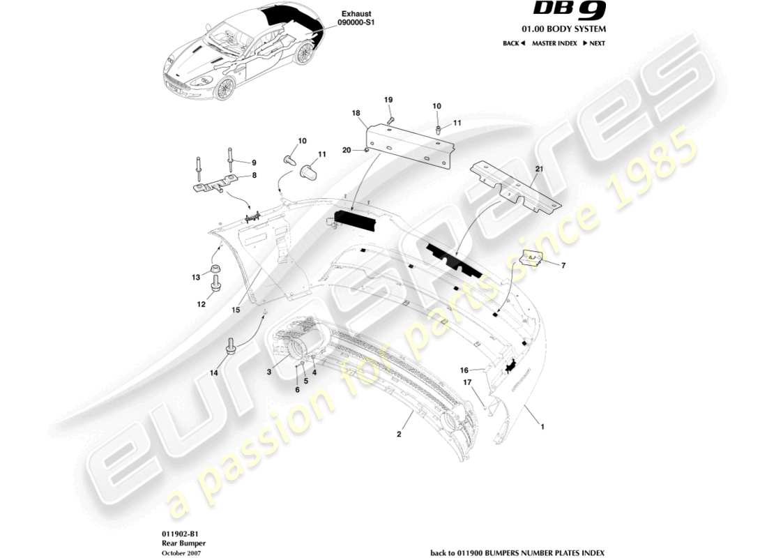 aston martin db9 (2007) rear bumper part diagram