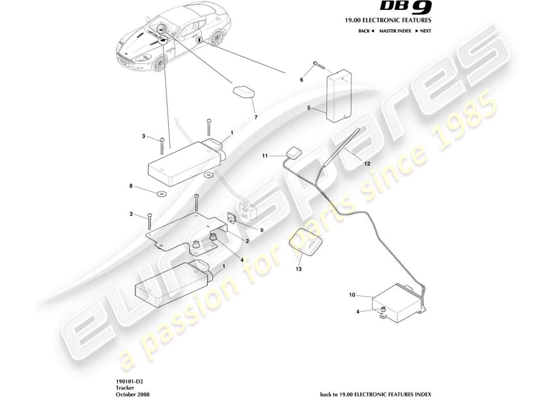 aston martin db9 (2007) tracker part diagram