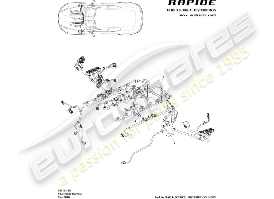 aston martin rapide (2010) engine harness parts diagram