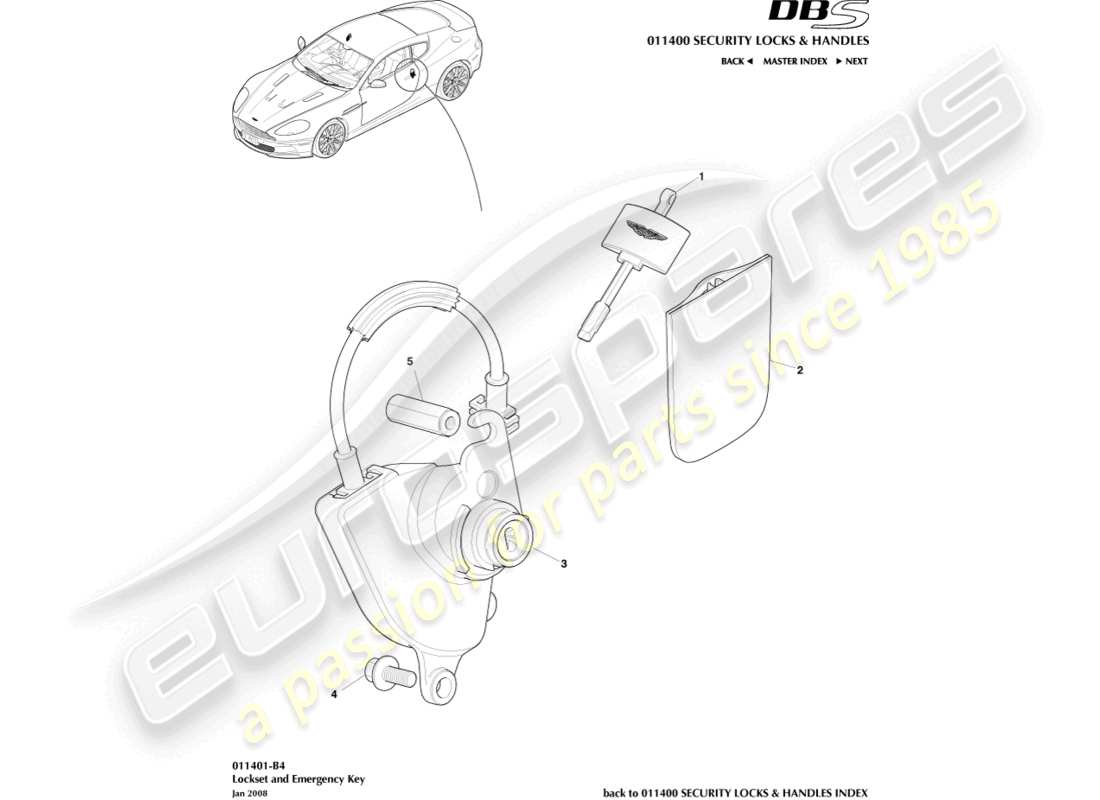 aston martin dbs (2007) lock set and keys parts diagram