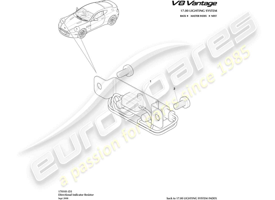 aston martin v8 vantage (2016) directional indicator resistor part diagram