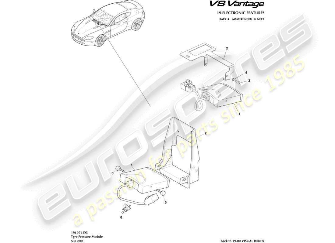 aston martin v8 vantage (2016) tyre pressure module part diagram