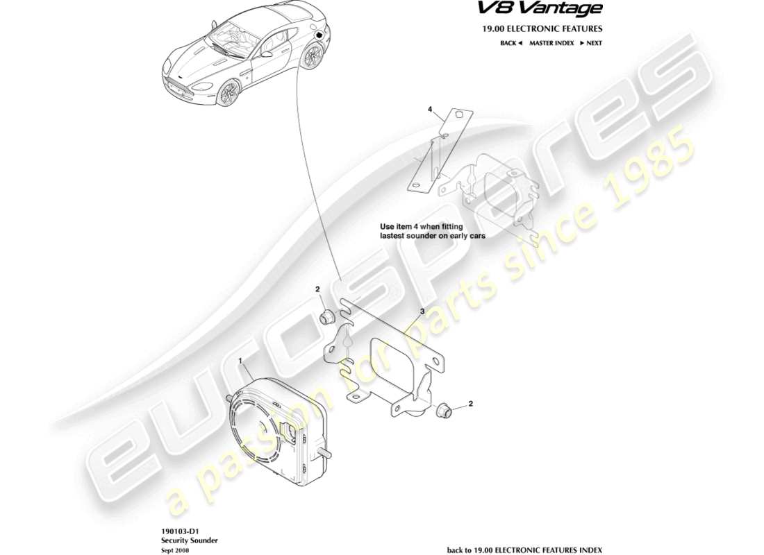 aston martin v8 vantage (2016) security sounder part diagram